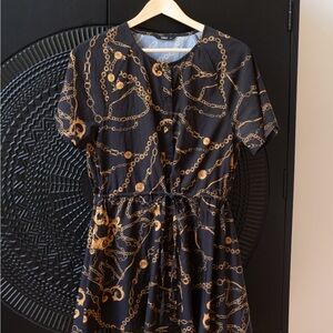 Only Black and Gold Chain Pattern Dress